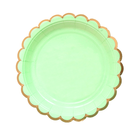 Gold Scalloped Lime Green 7inches Dessert Paper Plate 8pcs